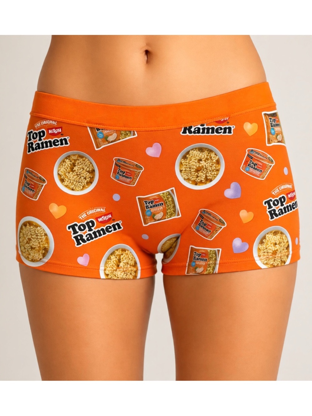 Nissin Top Ramen Women's Novelty Fashion Graphic Bright Orange Boyshort Panties